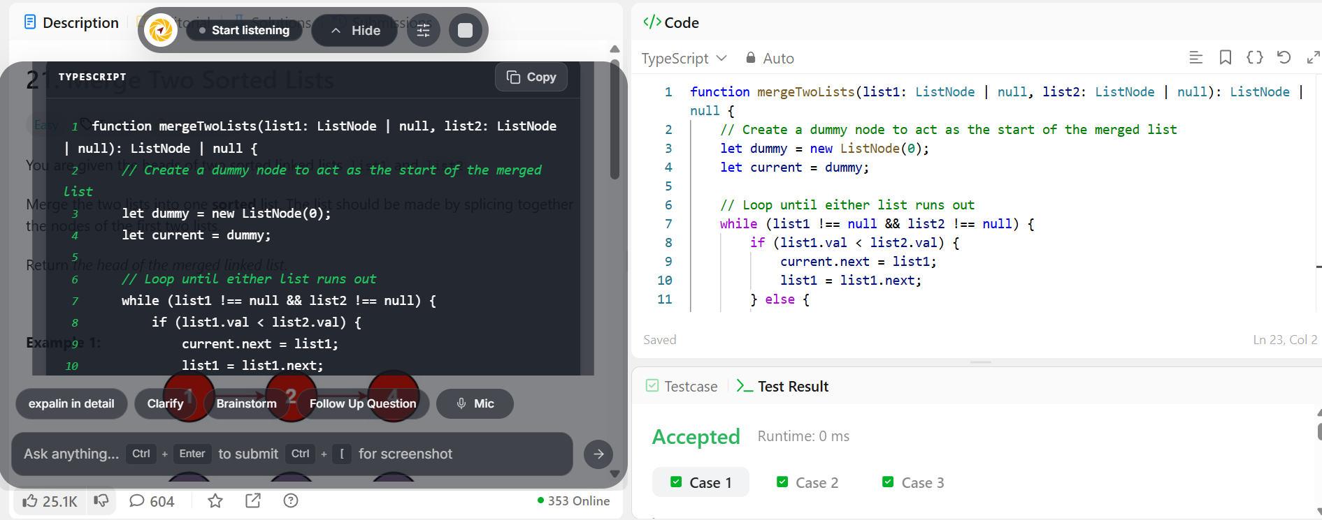 Accepted coding result after applying Cluegent solution